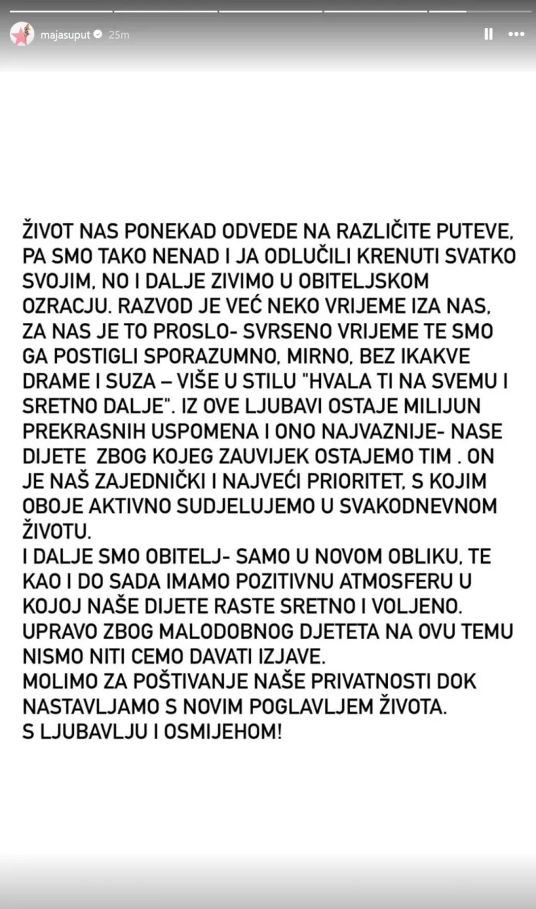 Razvela se Maja Šuput: Pjevačica objavila razloge i što se zapravo dogodilo