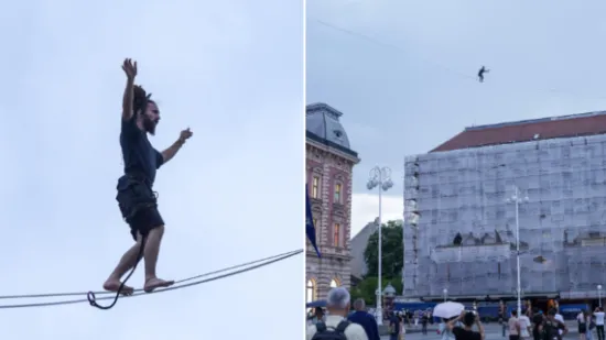 Pogledajte scene iz centra Zagreba: Mu&scaron;karac hodao po žici na visini od 30 metara
